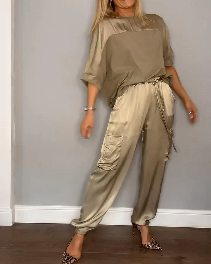 AMELIA | Σετ δύο τεμαχίων: μπλούζα και κομψό cargo παντελόνι